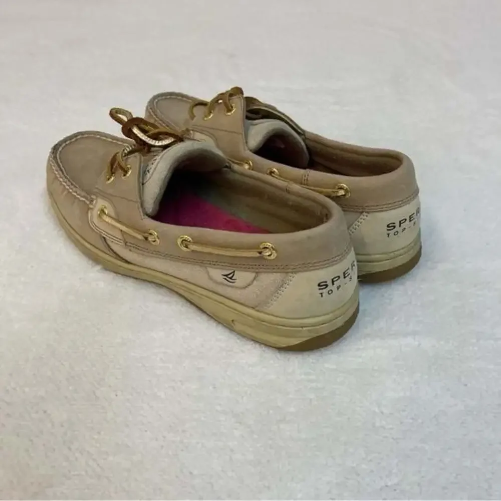 SPERRY TOP SIDER Bluefish Linen Gold Suede Leather Boat Shoes Women's Size US 8